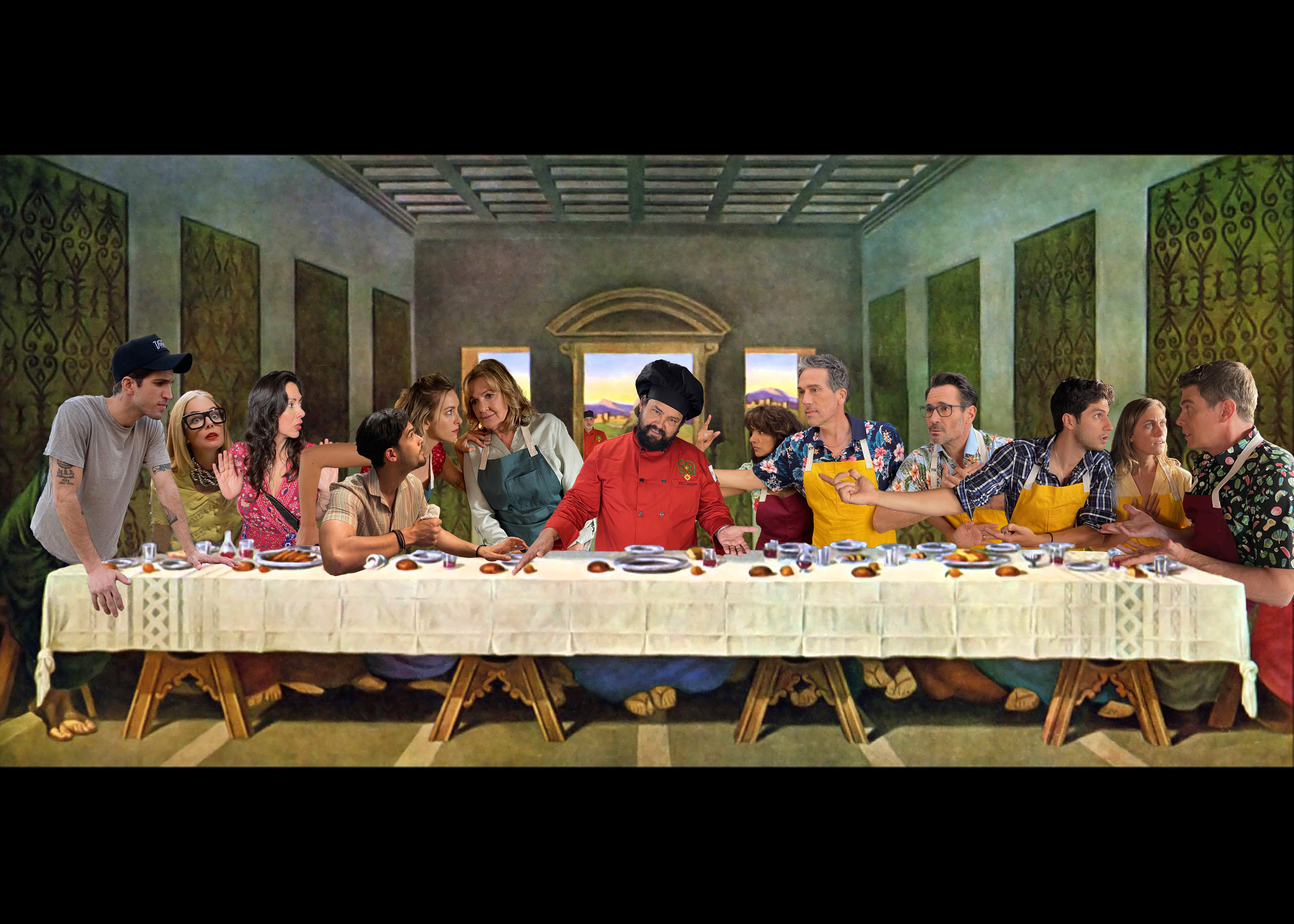 Cast of That's Amor in a parody of The Last Supper